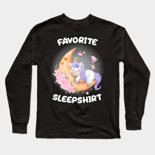 Cute Little Unicorn Sleeping on The Moon Nap Favorite Sleep time Pajama Long Sleeve T-Shirt